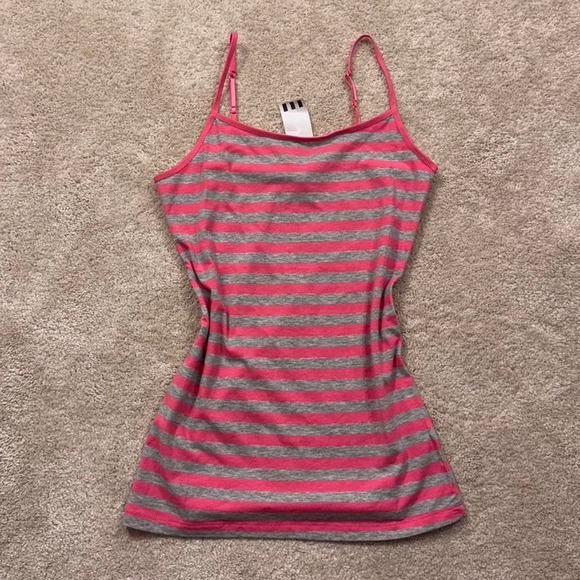 Tops - Y2K Striped Spaghetti Strap Tank Pink & Heather Grey Size S NWT